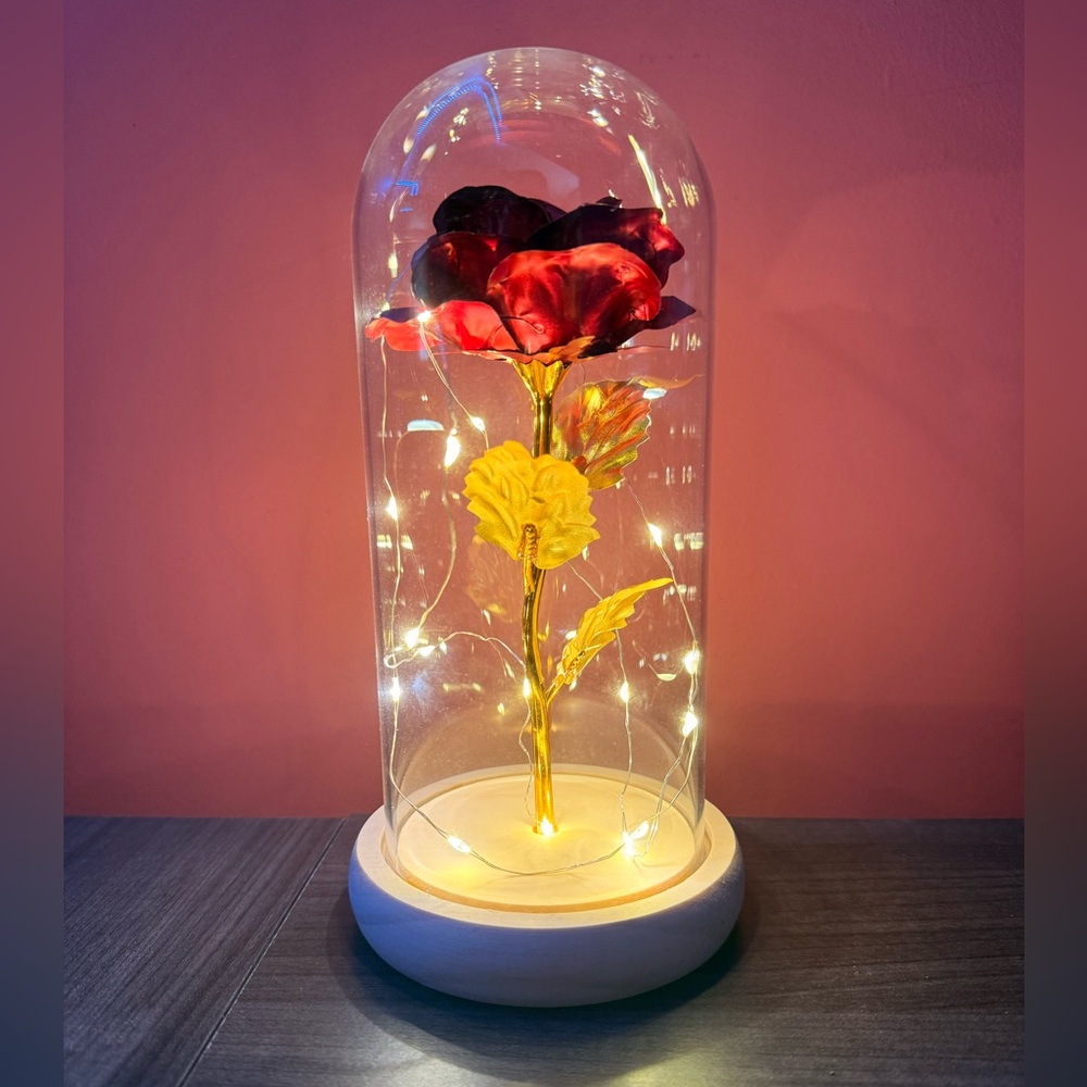 Metal Flower in Glass Case with Lights